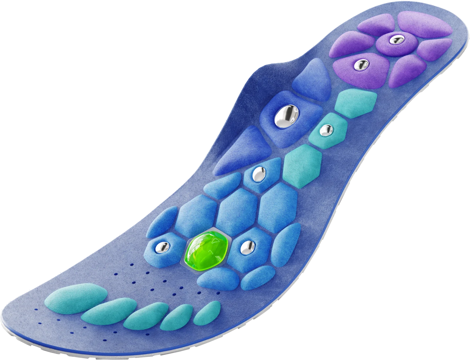 Single Akusoli insole showing its cushioned support zones
